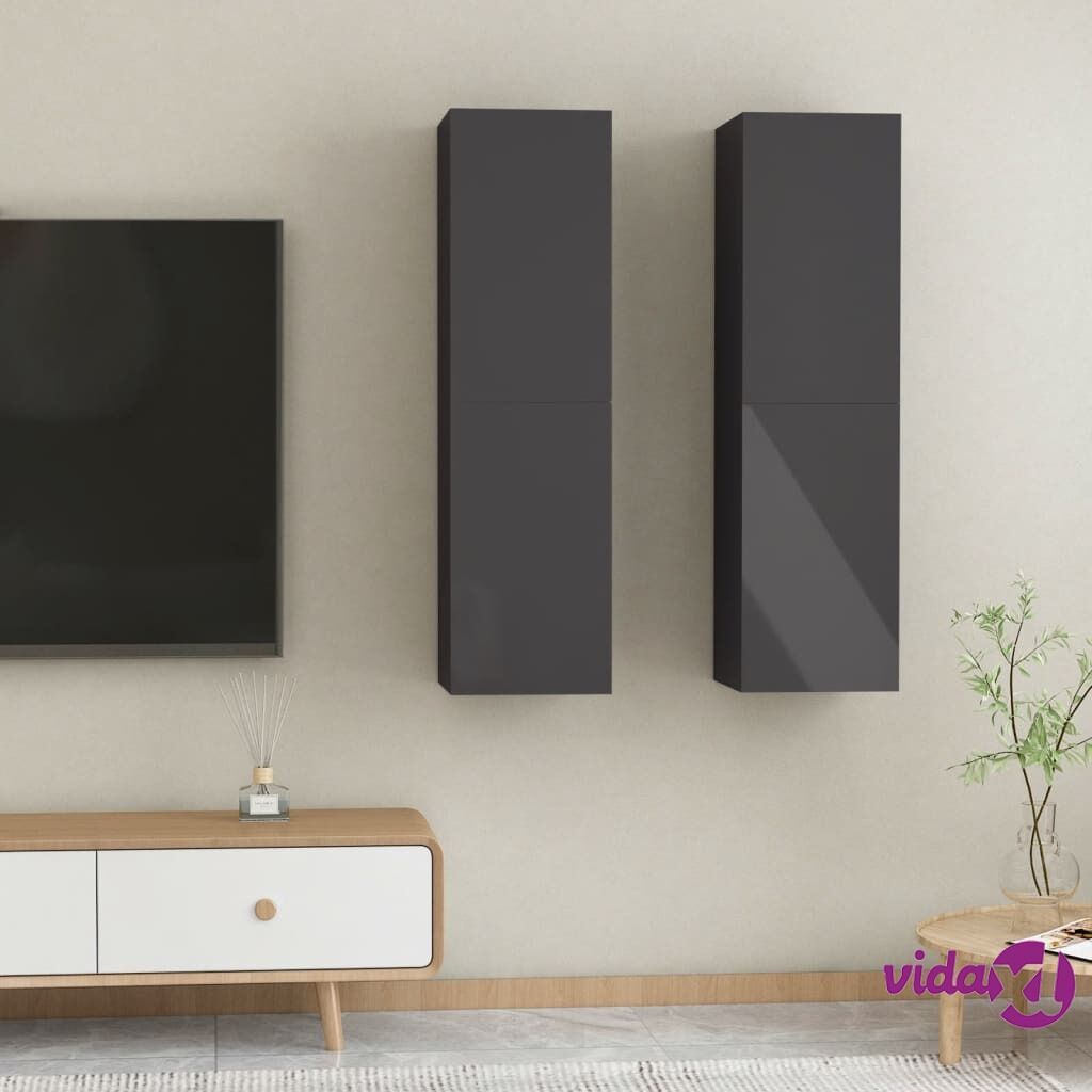 vidaXL TV Cabinets 2 pcs High Gloss Grey 30.5x30x110 cm Chipboard