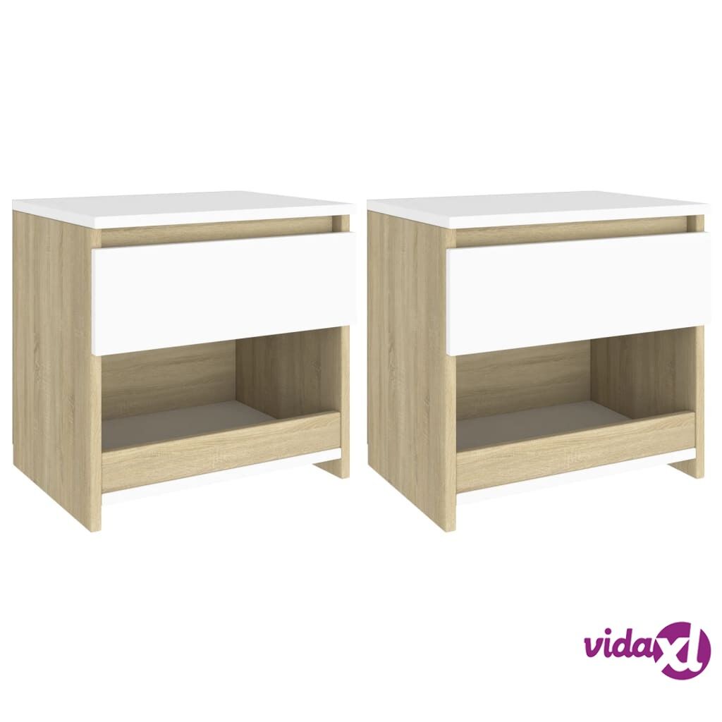 vidaXL Bedside Cabinets 2 pcs White and Sonoma Oak 40x30x39 cm Chipboard