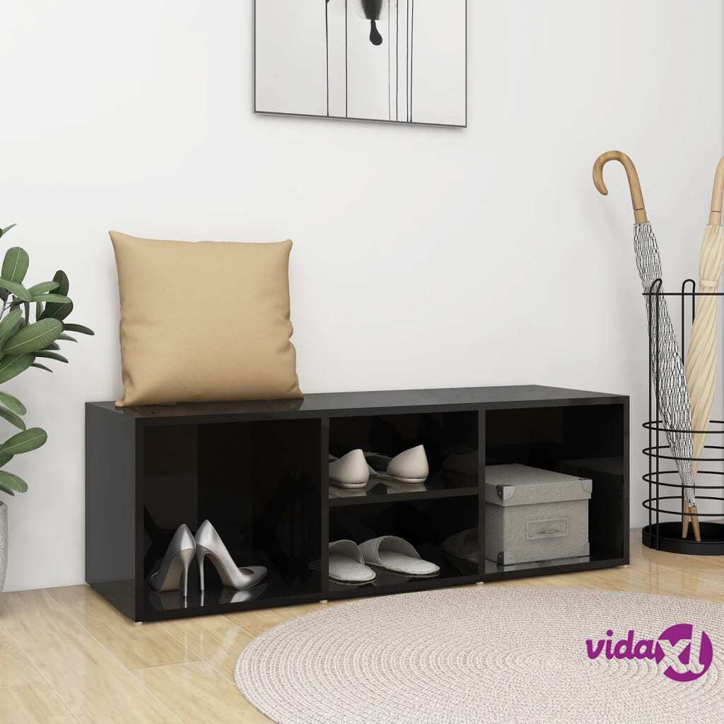 vidaXL Shoe Storage Bench High Gloss Black 105x35x35 cm Chipboard