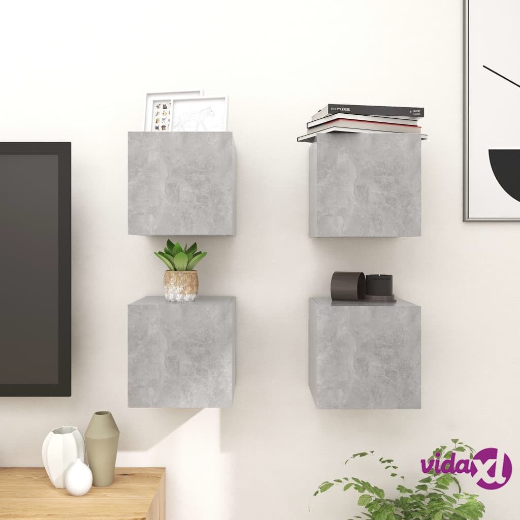 vidaXL Wall Mounted TV Cabinets 4 pcs Concrete Grey 30.5x30x30 cm