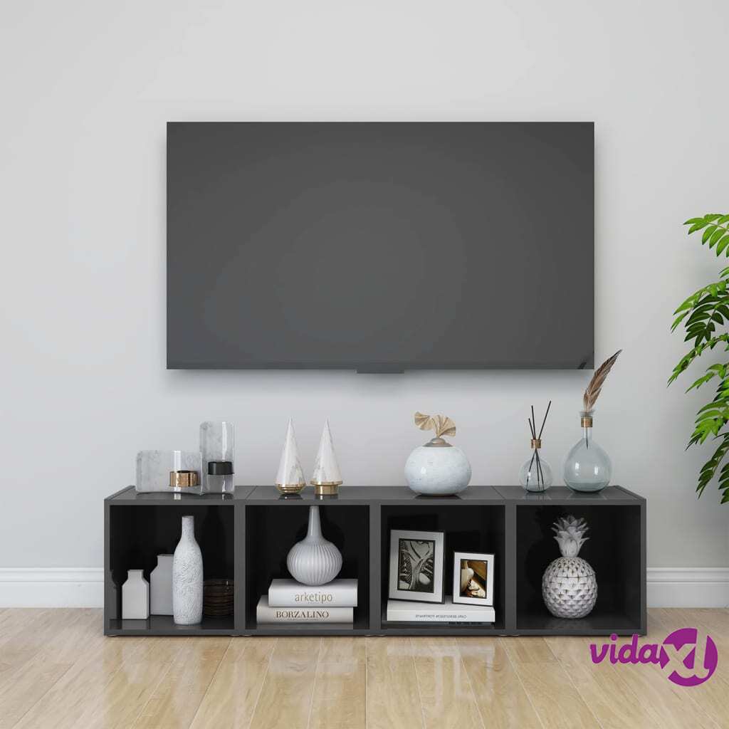 vidaXL TV Cabinets 4 pcs High Gloss Grey 37x35x37 cm Chipboard