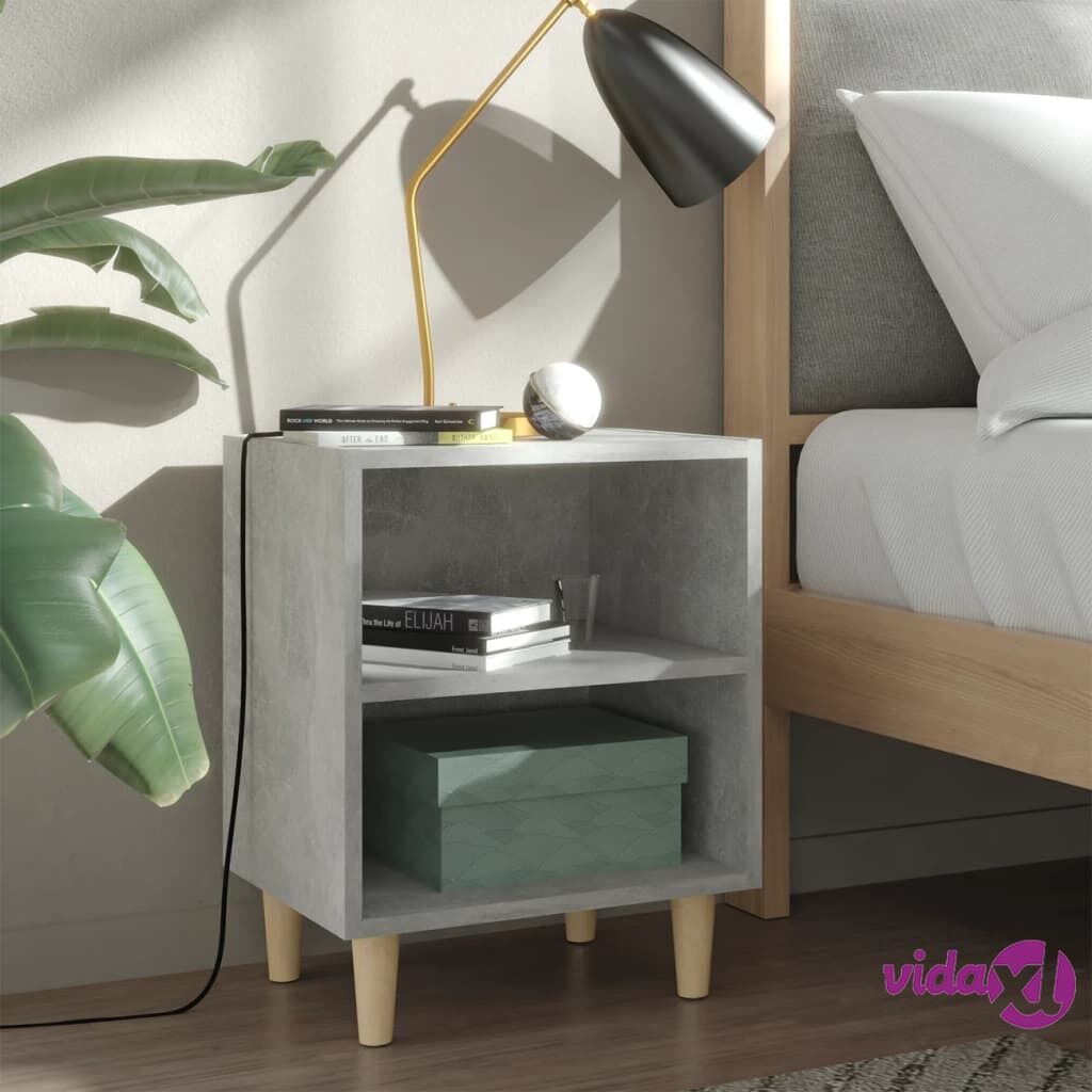 vidaXL Bed Cabinets with Solid Wood Leg 2 pcs Concrete Grey 40x30x50cm