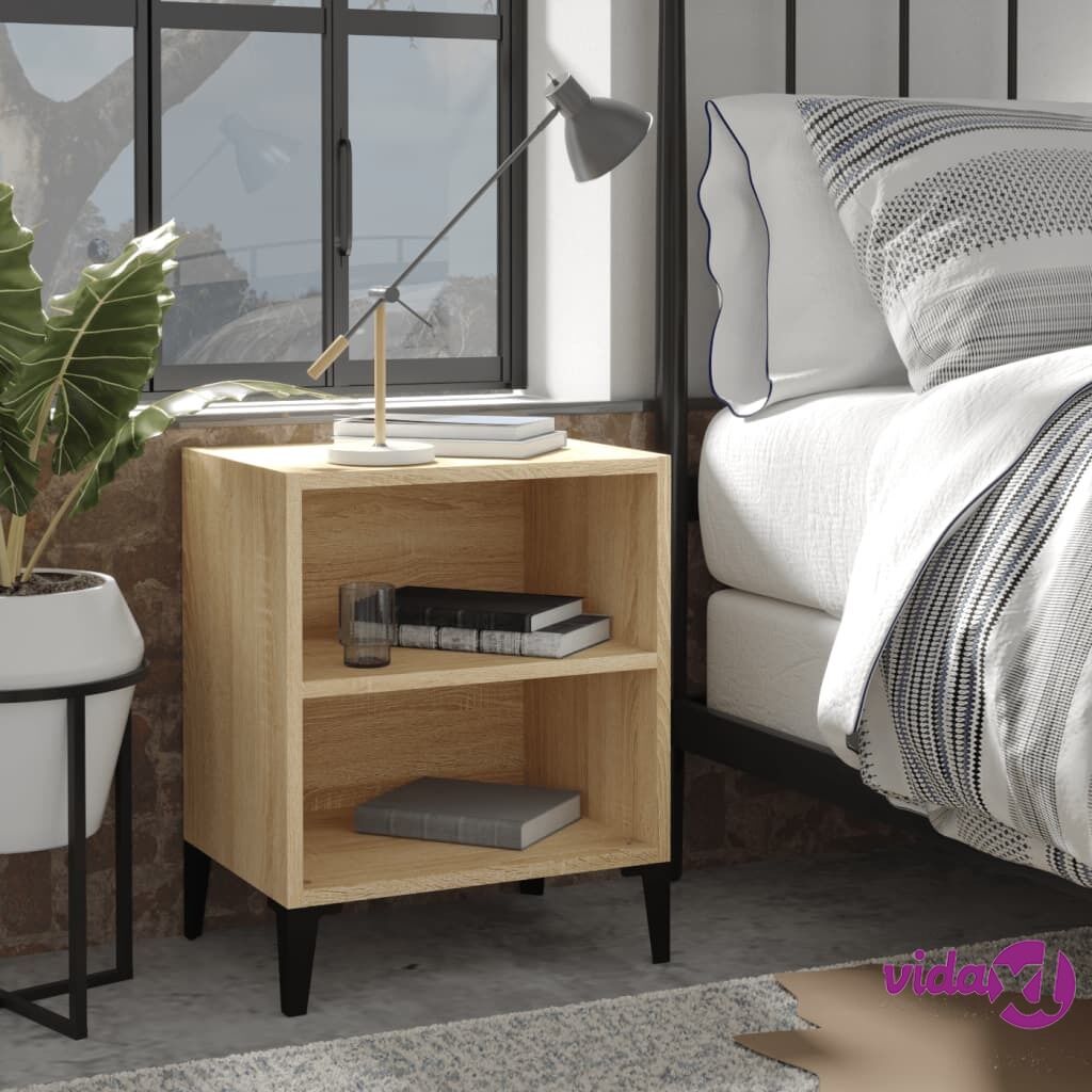 vidaXL Bed Cabinet with Metal Legs Sonoma Oak 40x30x50 cm