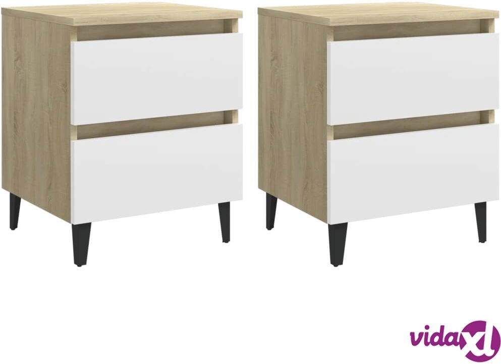 vidaXL Bed Cabinets 2 pcs White and Sonoma Oak 40x35x50 cm Chipboard