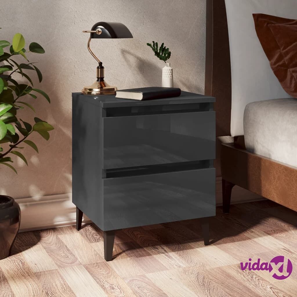 vidaXL Bed Cabinet High Gloss Grey 40x35x50 cm Chipboard