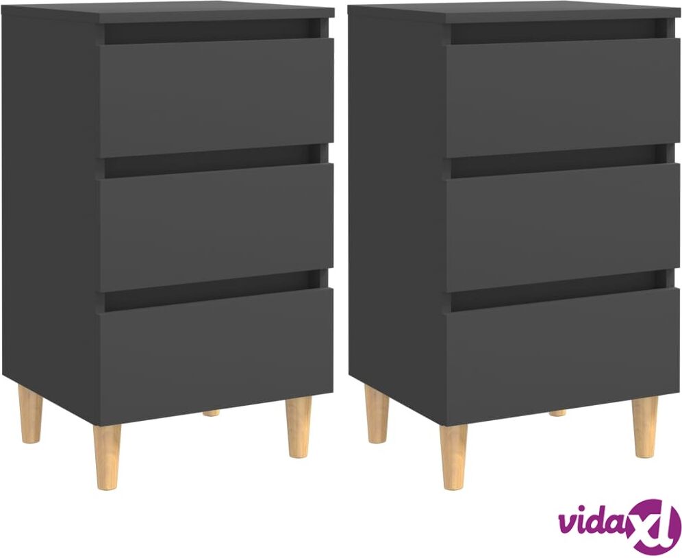 vidaXL Bed Cabinets with Solid Wood Legs 2 pcs Grey 40x35x69 cm