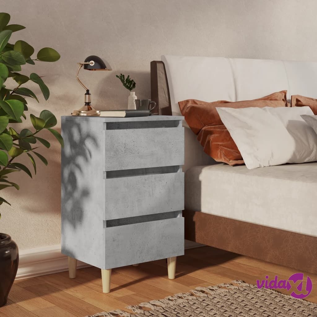 vidaXL Bed Cabinet with Solid Wood Legs Concrete Grey 40x35x69 cm