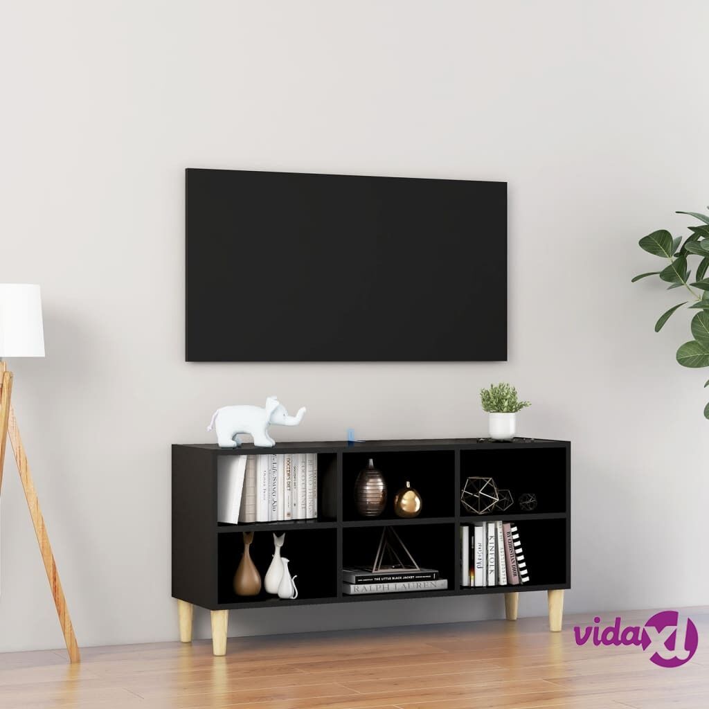 vidaXL TV Cabinet with Solid Wood Legs Black 103.5x30x50 cm