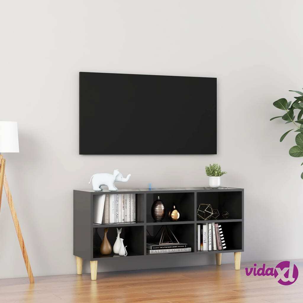 vidaXL TV Cabinet with Solid Wood Legs High Gloss Grey 103.5x30x50 cm