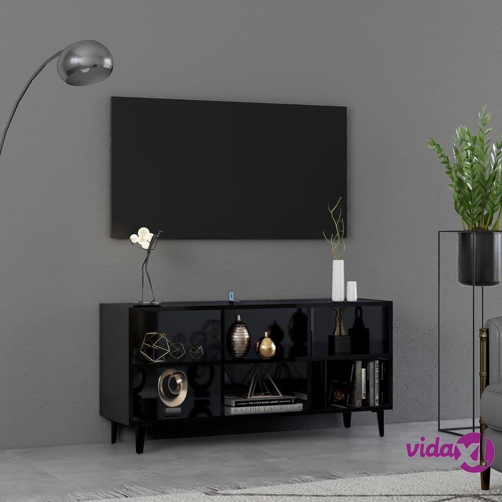 vidaXL TV Cabinet with Metal Legs High Gloss Black 103.5x30x50 cm