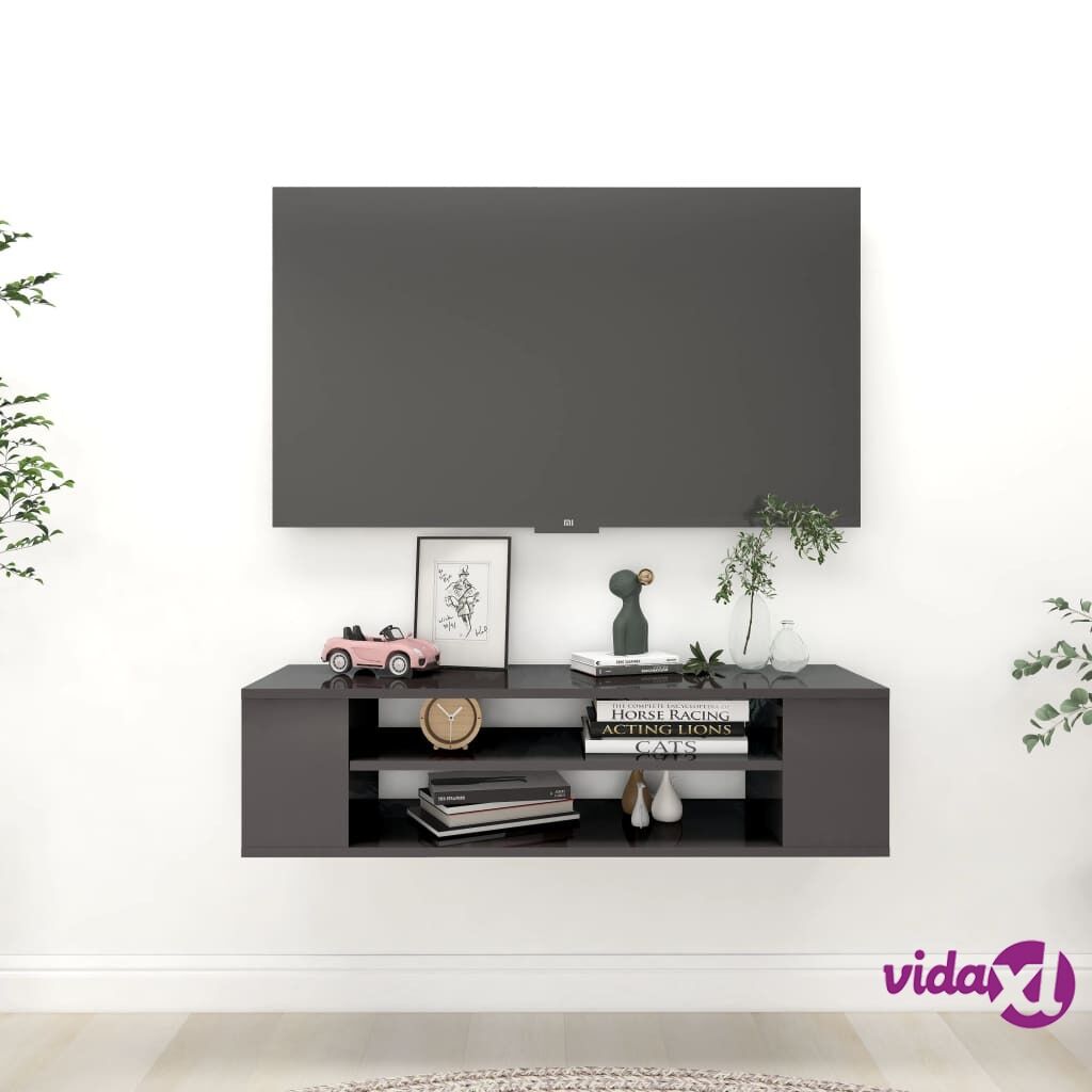 vidaXL Hanging TV Cabinet High Gloss Grey 100x30x26.5 cm Chipboard