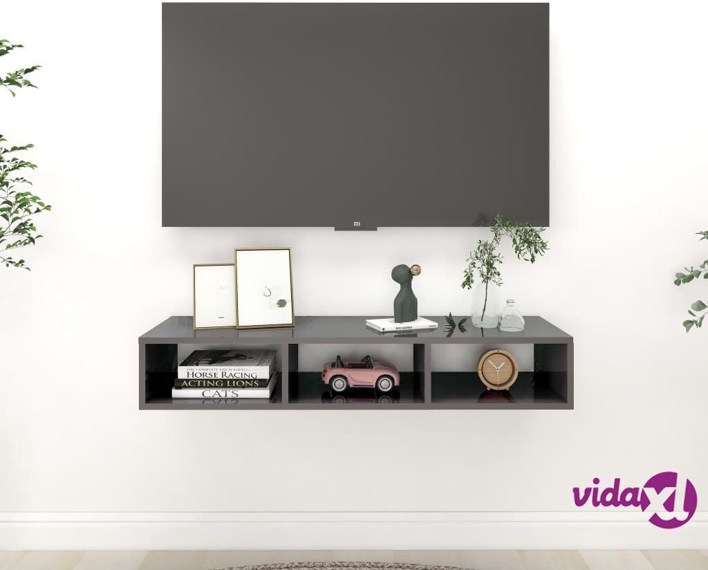 vidaXL Wall Shelf High Gloss Grey 102x30x17 cm Chipboard