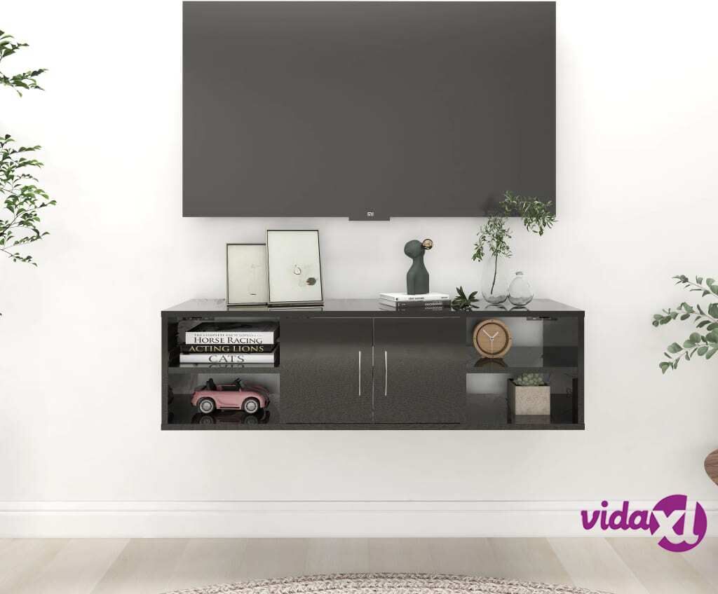 vidaXL Wall Shelf High Gloss Black 102x30x29 cm Chipboard