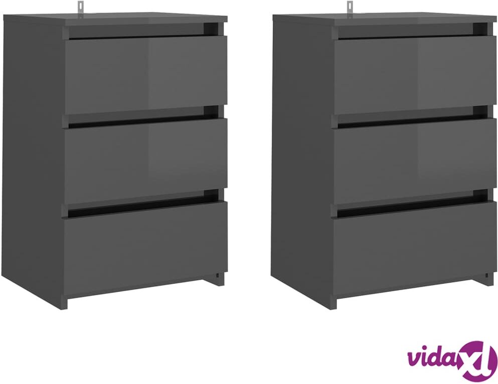 vidaXL Bed Cabinets 2 pcs High Gloss Grey 40x35x62.5 cm Chipboard