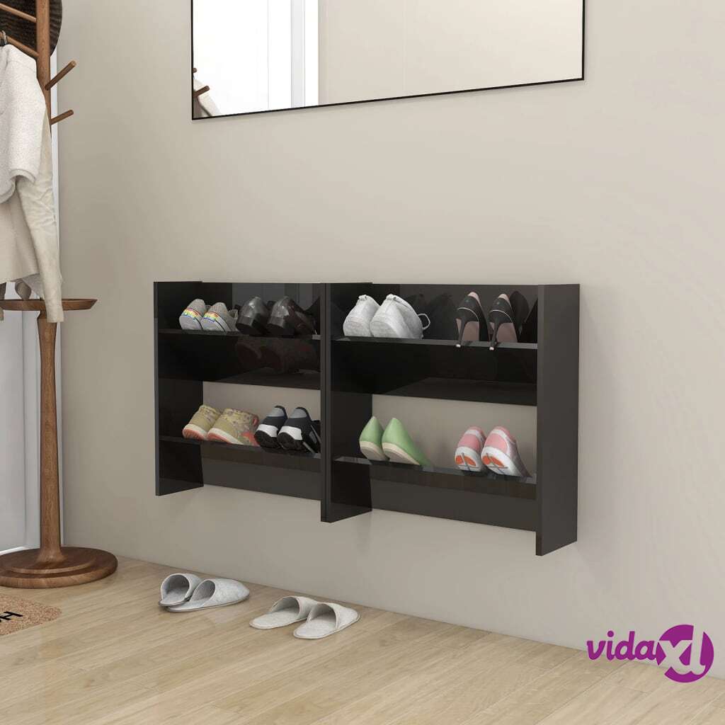 vidaXL Wall Shoe Cabinets 2 pcs High Gloss Black 60x18x60 cm Chipboard