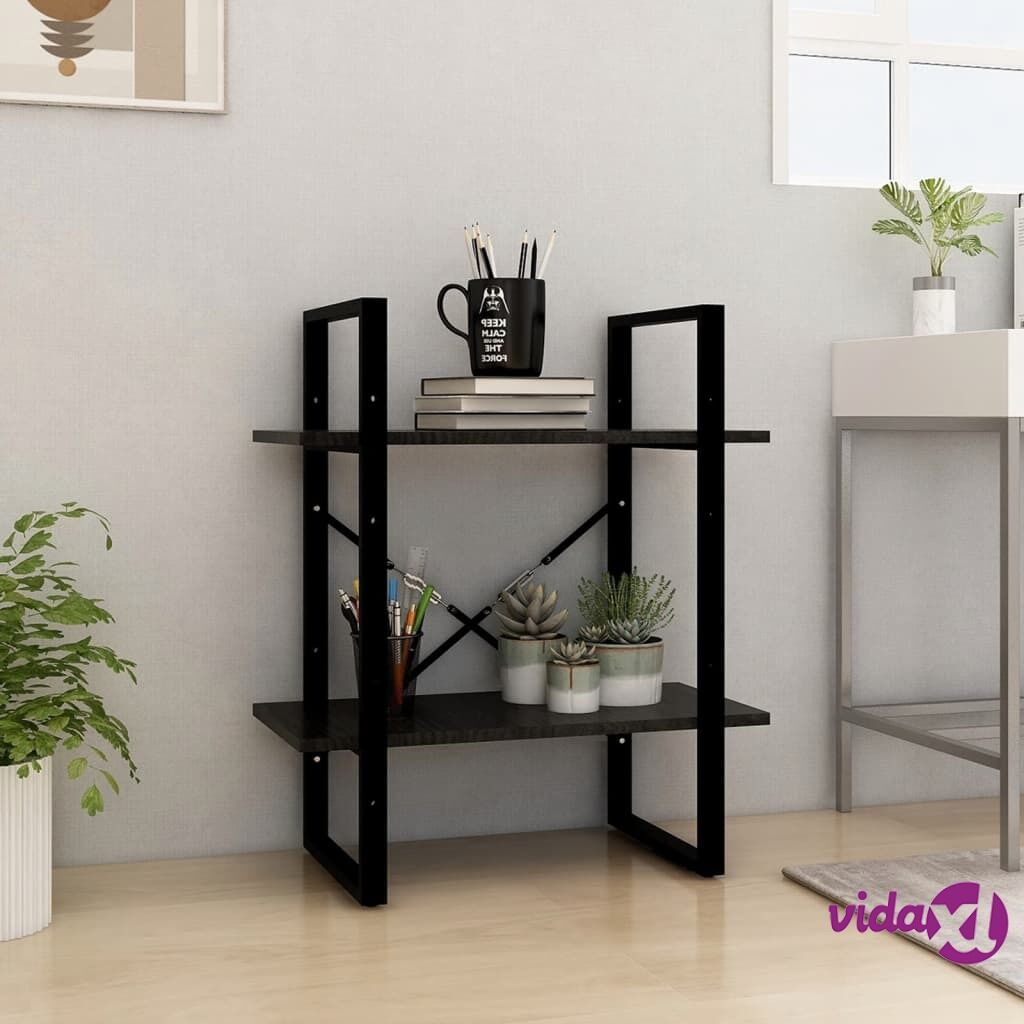 vidaXL 2-Tier Book Cabinet Black 60x30x70 cm Solid Pine Wood