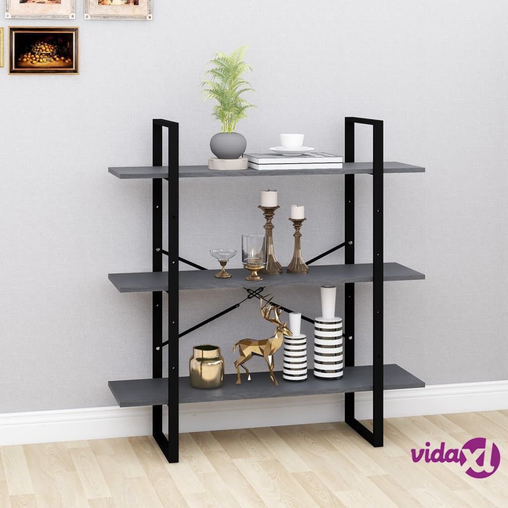 vidaXL 3-Tier Book Cabinet Grey 100x30x105 cm Solid Pine Wood