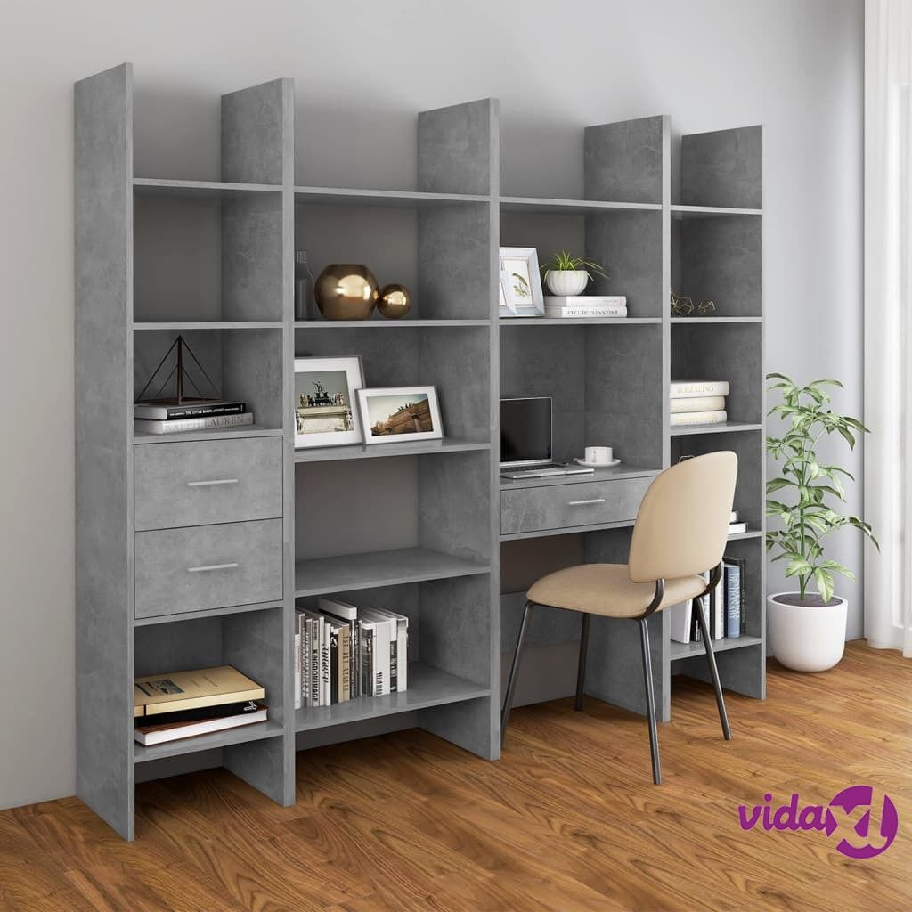 vidaXL 4 Piece Book Cabinet Set Concrete Grey Chipboard