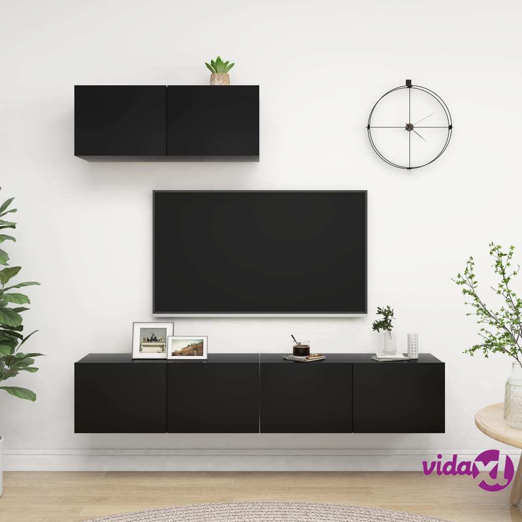 vidaXL TV Cabinets 3 pcs Black Chipboard