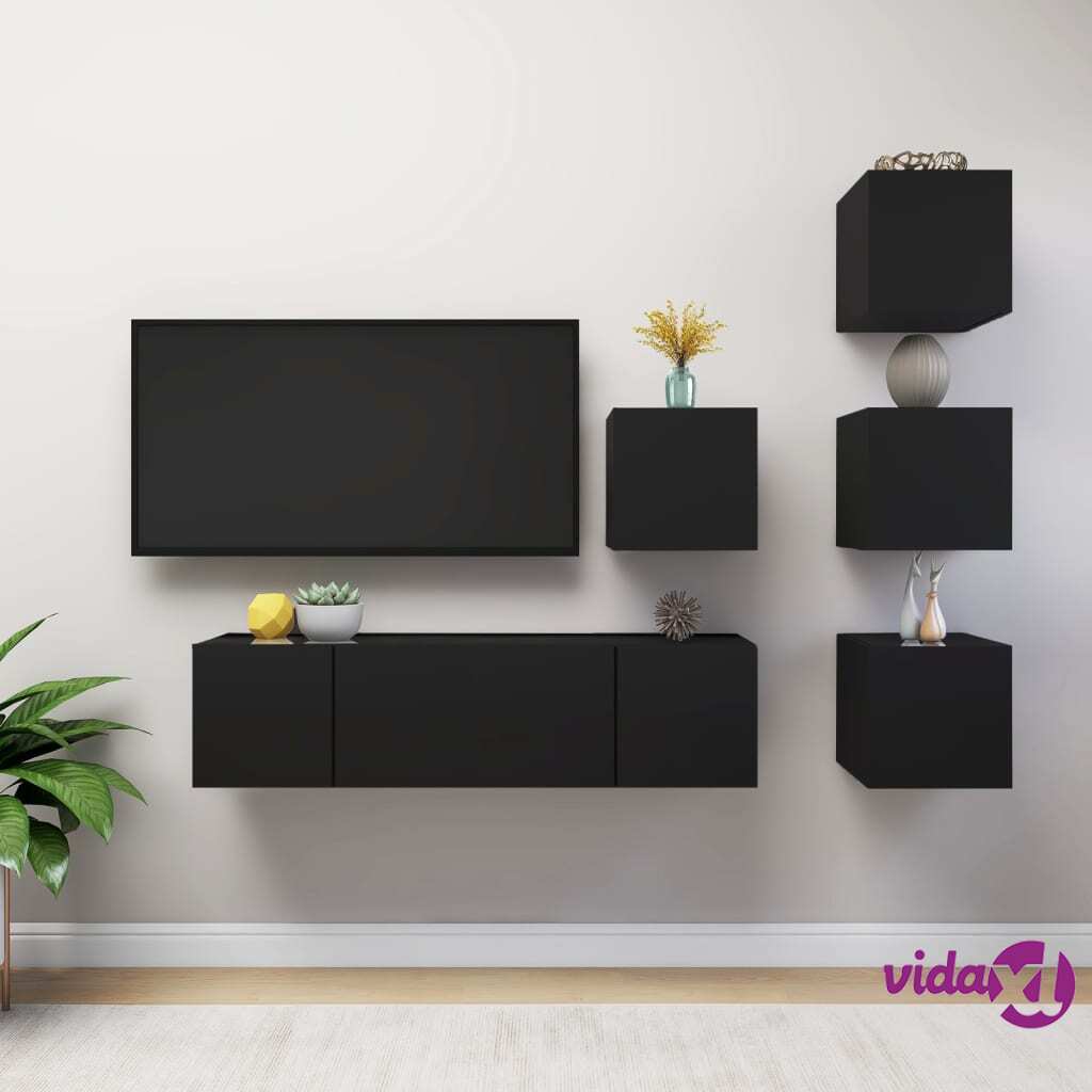 vidaXL 6 Piece TV Cabinet Set Black Chipboard