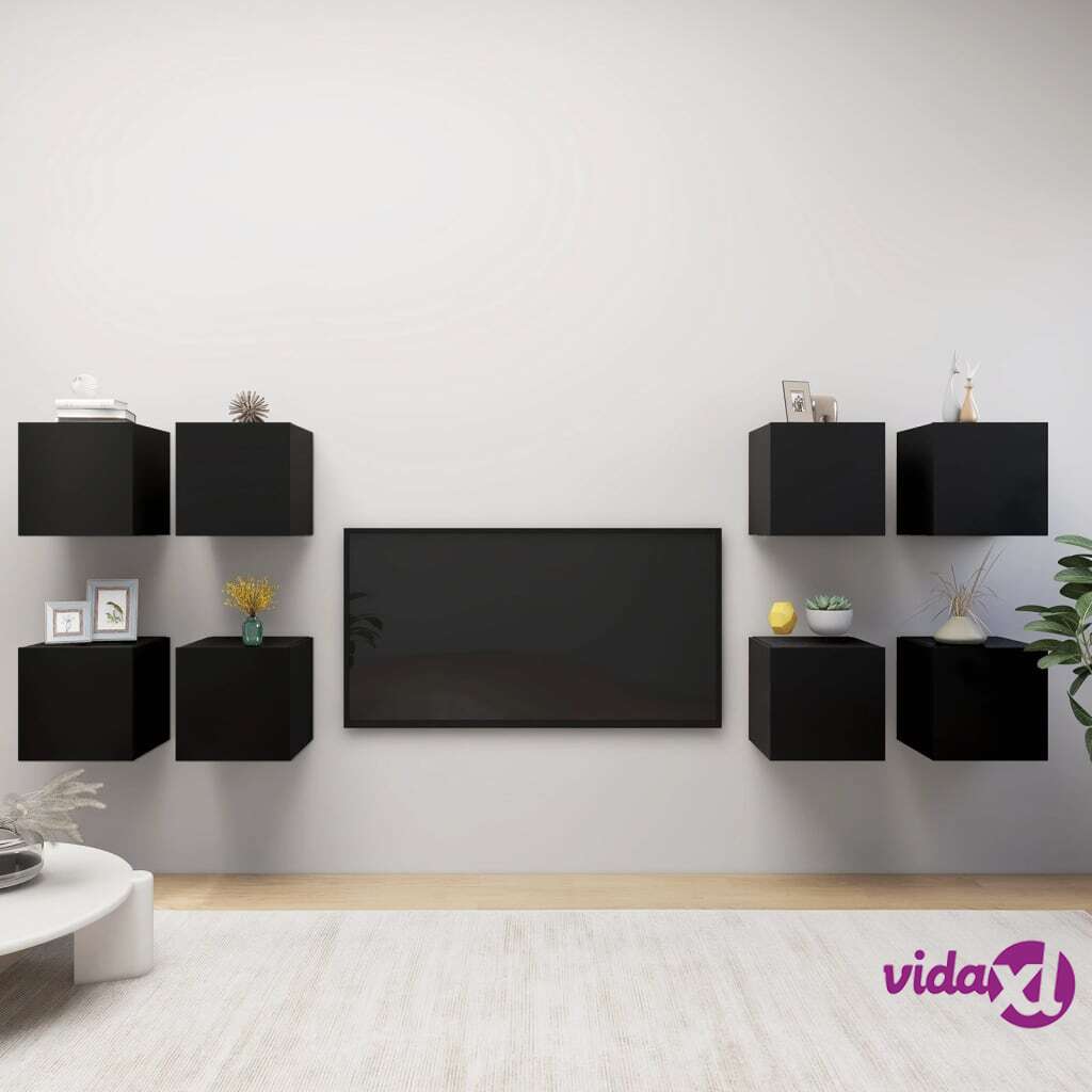 vidaXL Wall Mounted TV Cabinets 8 pcs Black 30.5x30x30 cm