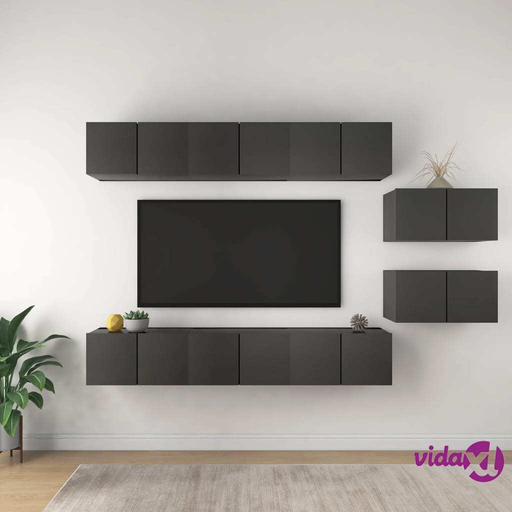 vidaXL TV Cabinets 8 pcs Grey Chipboard