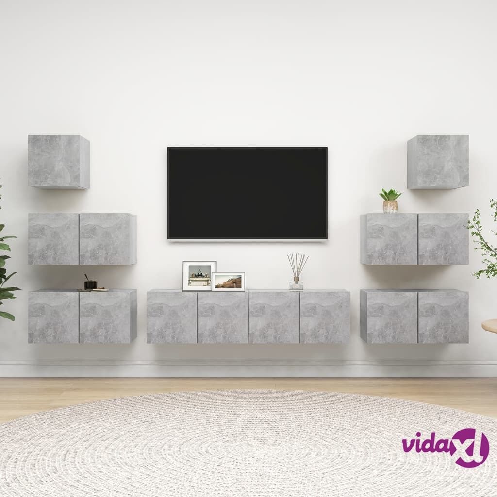 vidaXL 8 Piece TV Cabinet Set Concrete Grey Chipboard