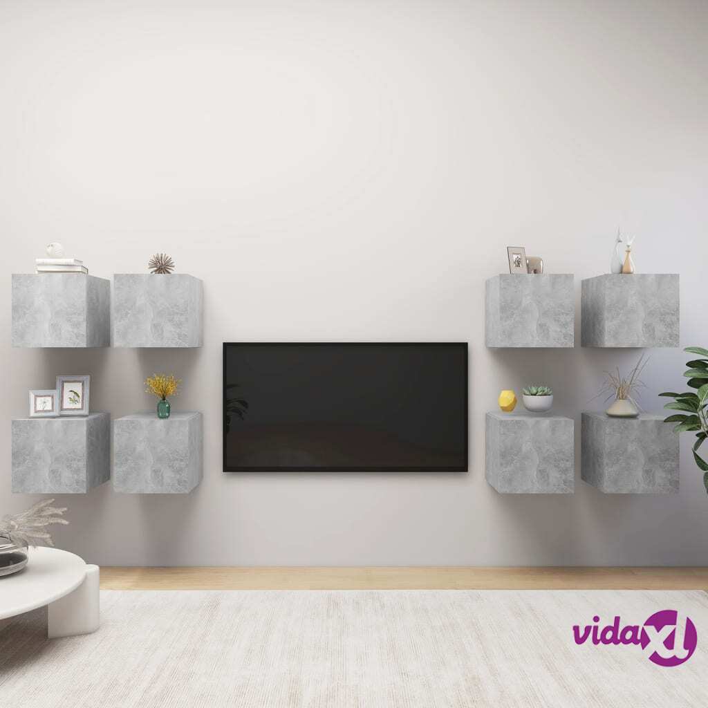 vidaXL Wall Mounted TV Cabinets 8 pcs Concrete Grey 30.5x30x30 cm