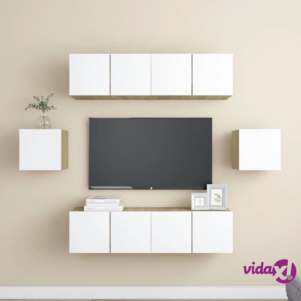 vidaXL 6 Piece TV Cabinet Sets White and Sonoma Oak Chipboard