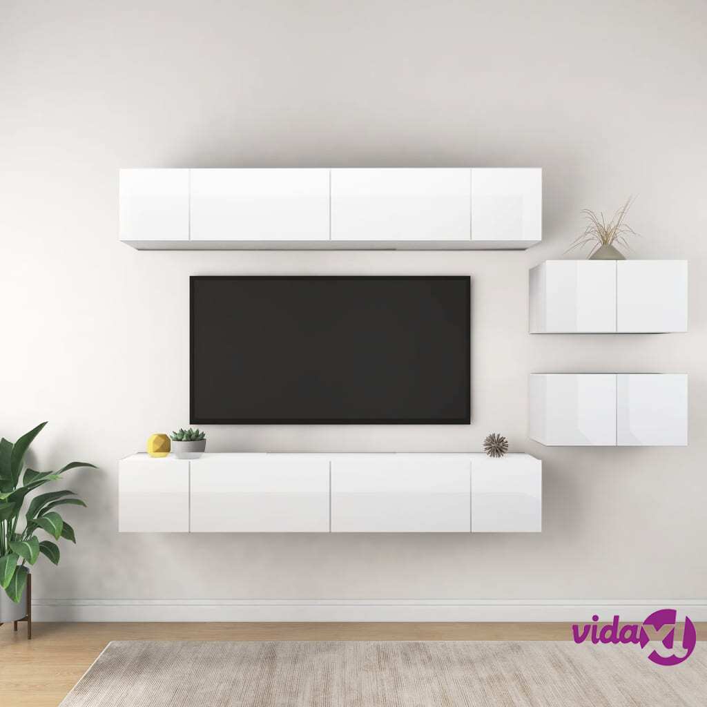 vidaXL TV Cabinets 8 pcs High Gloss White Chipboard