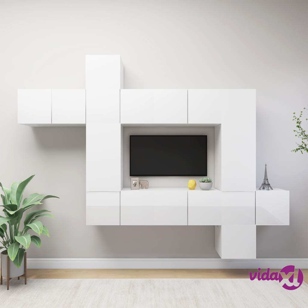 vidaXL 10 Piece TV Cabinet Set High Gloss White Chipboard