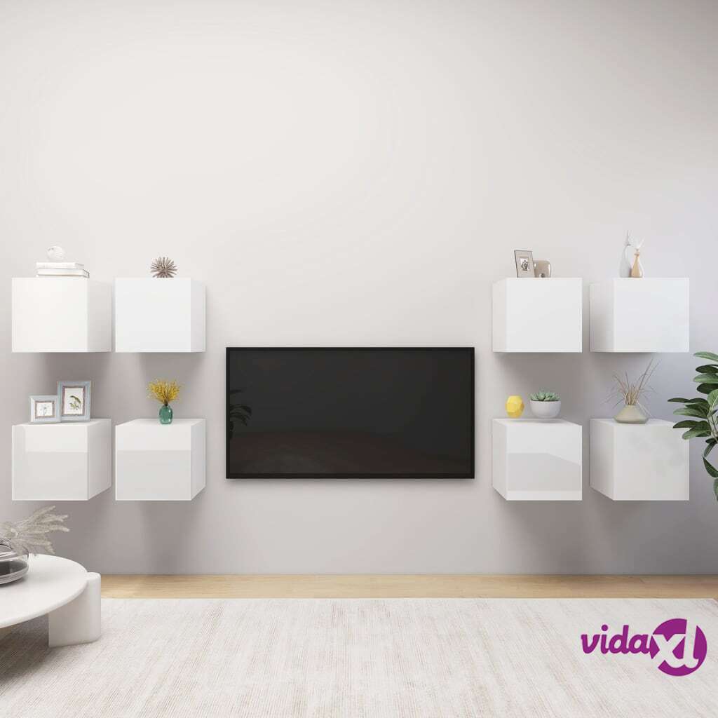 vidaXL Wall Mounted TV Cabinets 8 pcs High Gloss White 30.5x30x30 cm