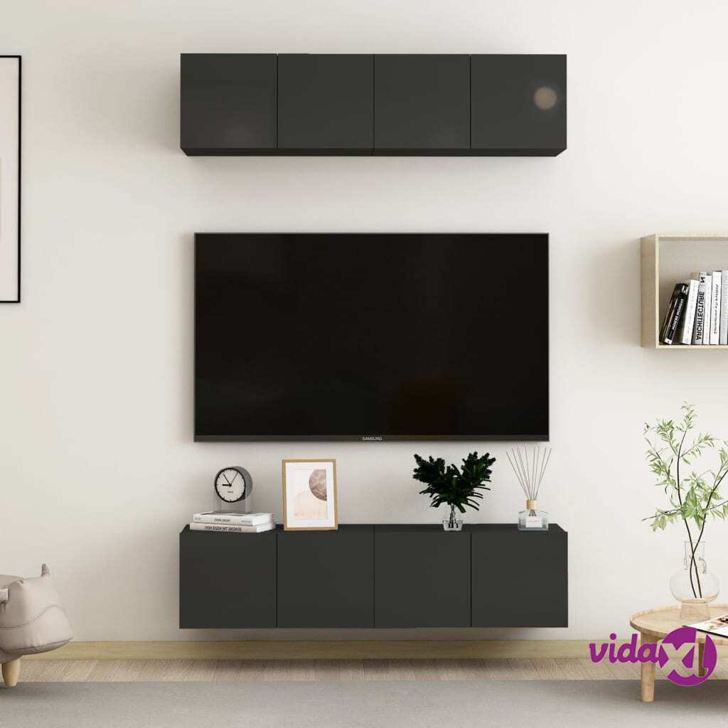 vidaXL TV Cabinets 4 pcs High Gloss Black 60x30x30 cm Chipboard