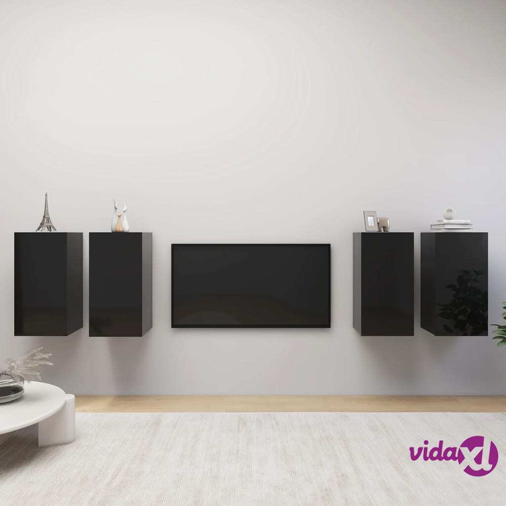 vidaXL TV Cabinets 4 pcs High Gloss Black 30.5x30x60 cm Chipboard