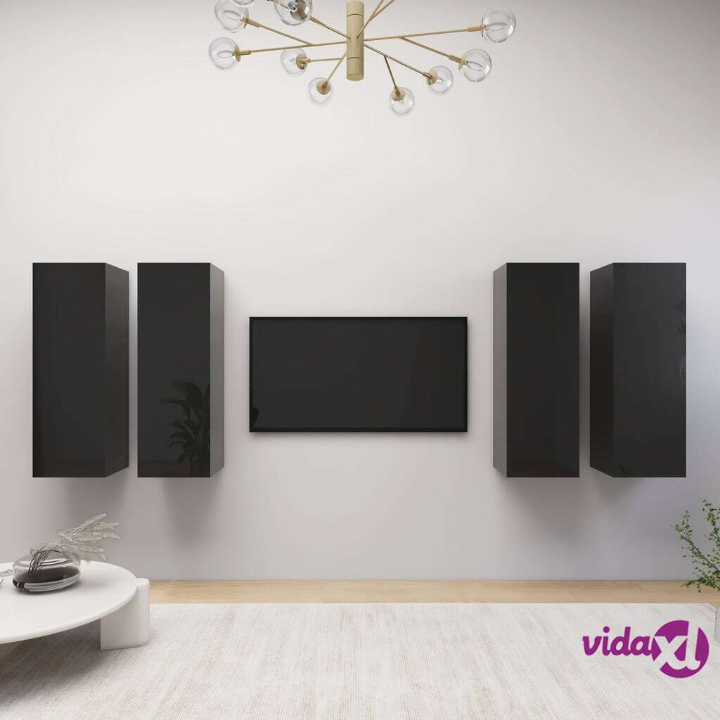 vidaXL TV Cabinets 4 pcs High Gloss Black 30.5x30x90 cm Chipboard