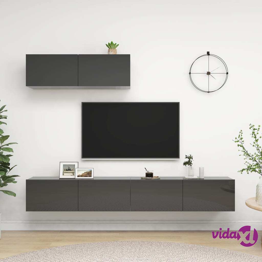 vidaXL TV Cabinets 3 pcs High Gloss Grey Chipboard