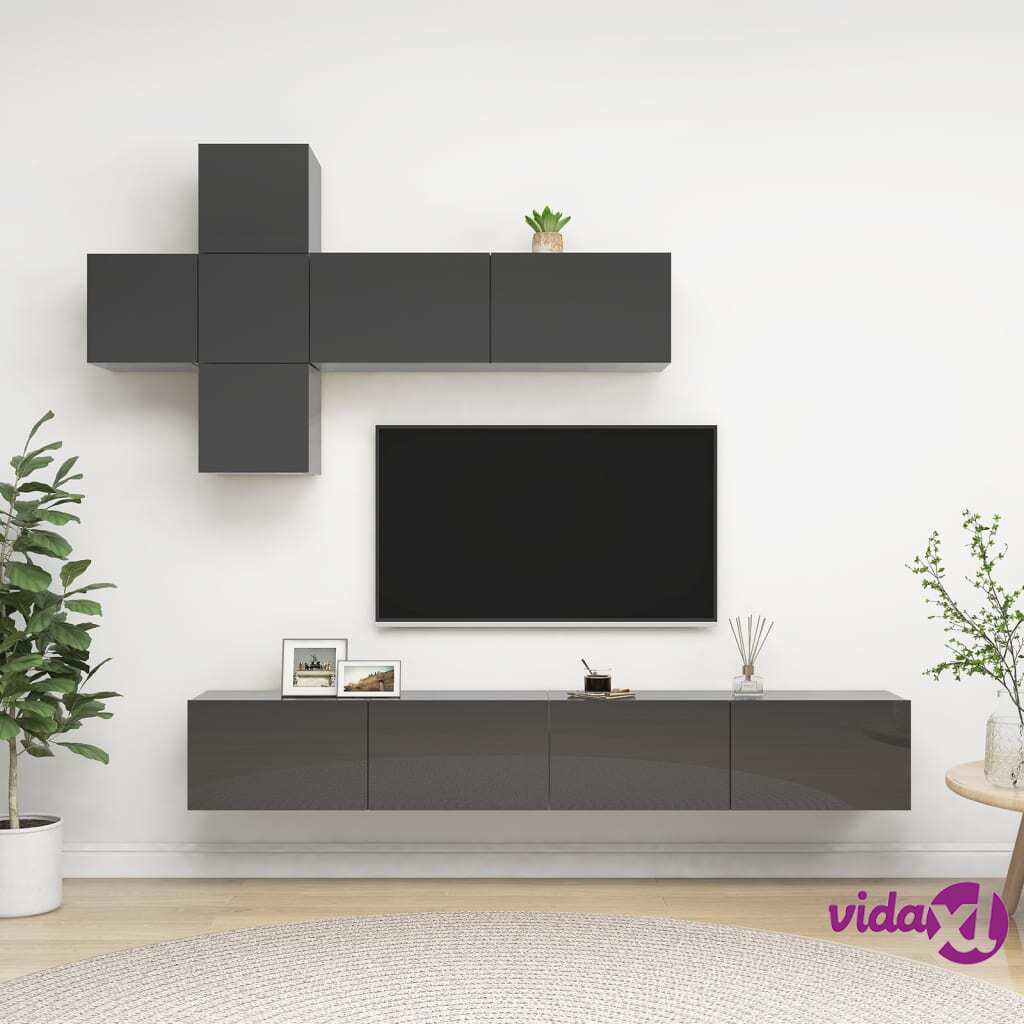 vidaXL 7 Piece TV Cabinet Set High Gloss Grey Chipboard