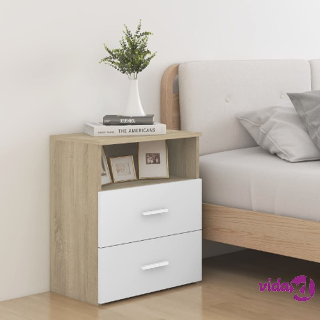 vidaXL Bed Cabinet Sonoma Oak and White 50x32x60cm