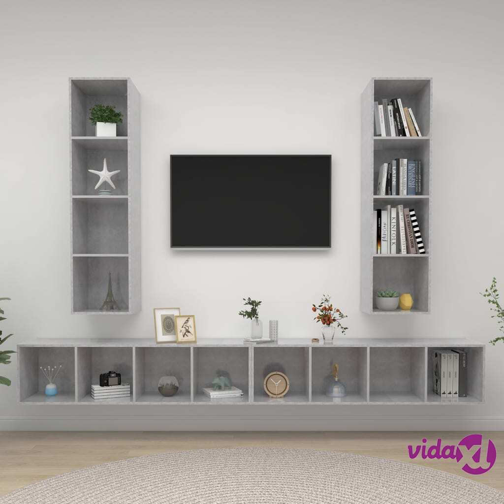 vidaXL Wall-mounted TV Cabinets 4 pcs Concrete Grey Chipboard