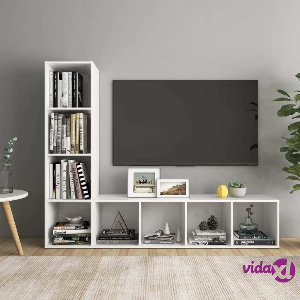 vidaXL TV Cabinets 2 pcs High Gloss White 142.5x35x36.5 cm Chipboard