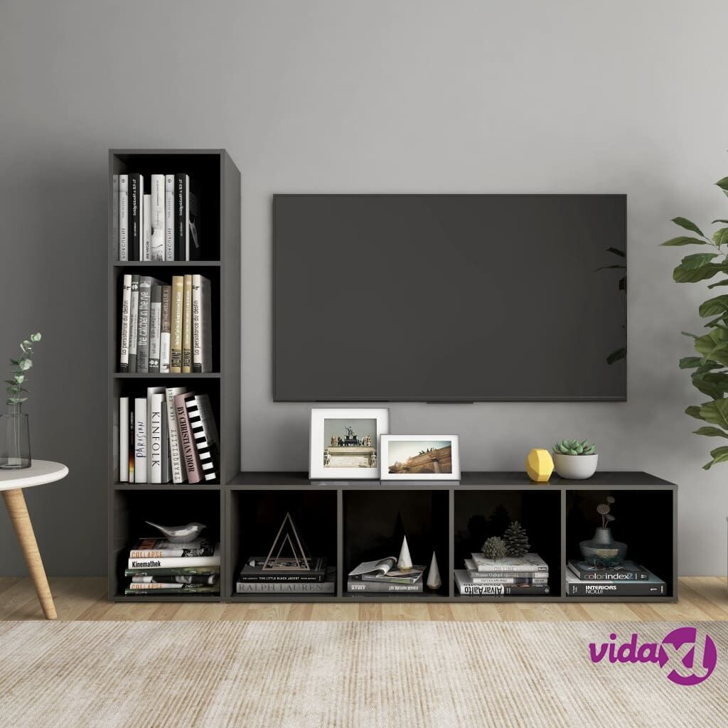 vidaXL TV Cabinets 2 pcs High Gloss Grey 142.5x35x36.5 cm Chipboard