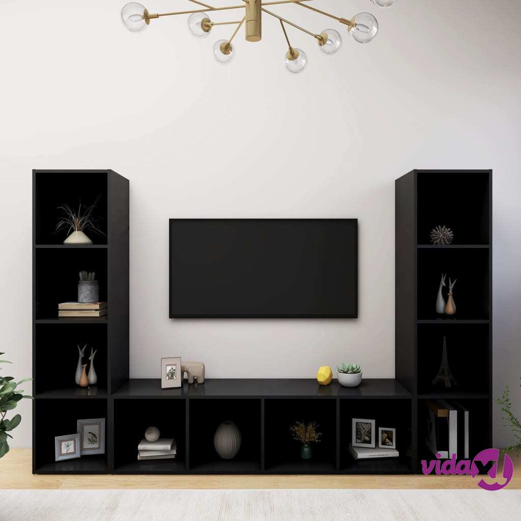 vidaXL TV Cabinets 3 pcs Black 142.5x35x36.5 cm Chipboard