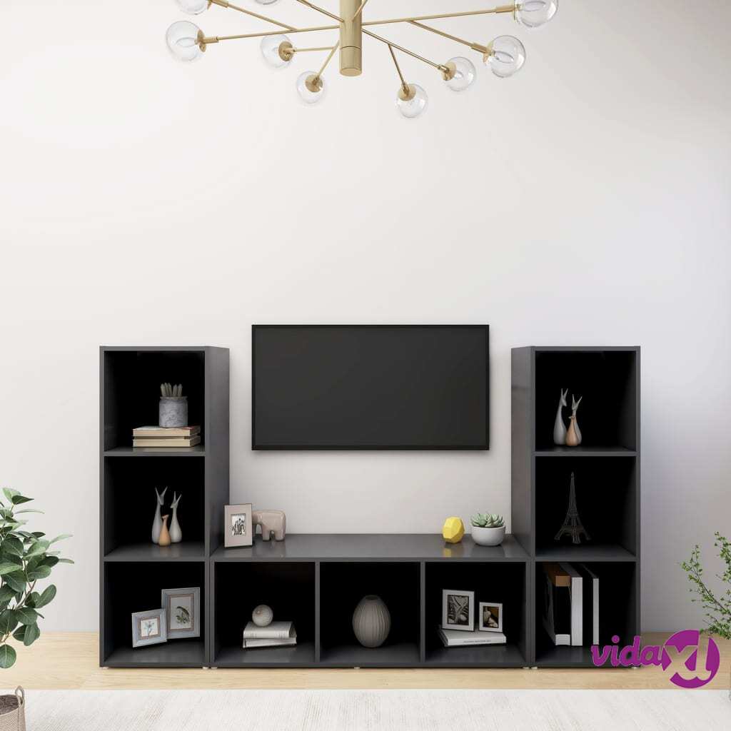 vidaXL TV Cabinets 3 pcs Grey 107x35x37 cm Chipboard