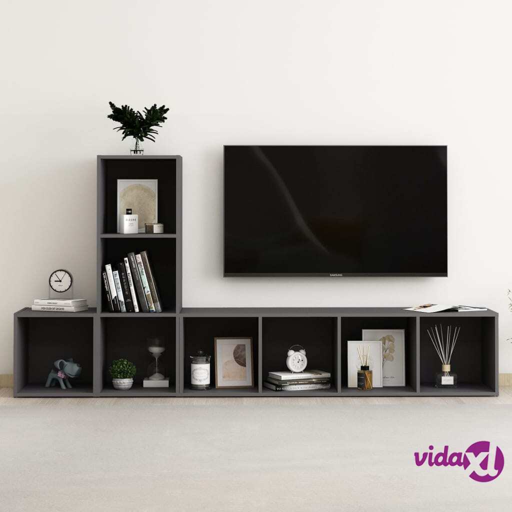 vidaXL 3 Piece TV Cabinet Set Grey Chipboard