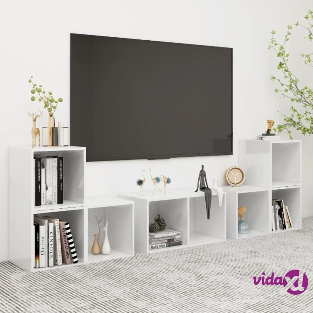 vidaXL TV Cabinet Set High Gloss White Chipboard