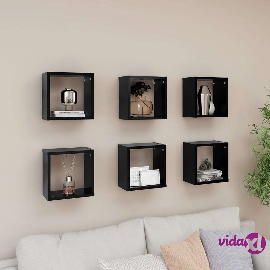 vidaXL Wall Cube Shelves 6 pcs Black 26x15x26 cm