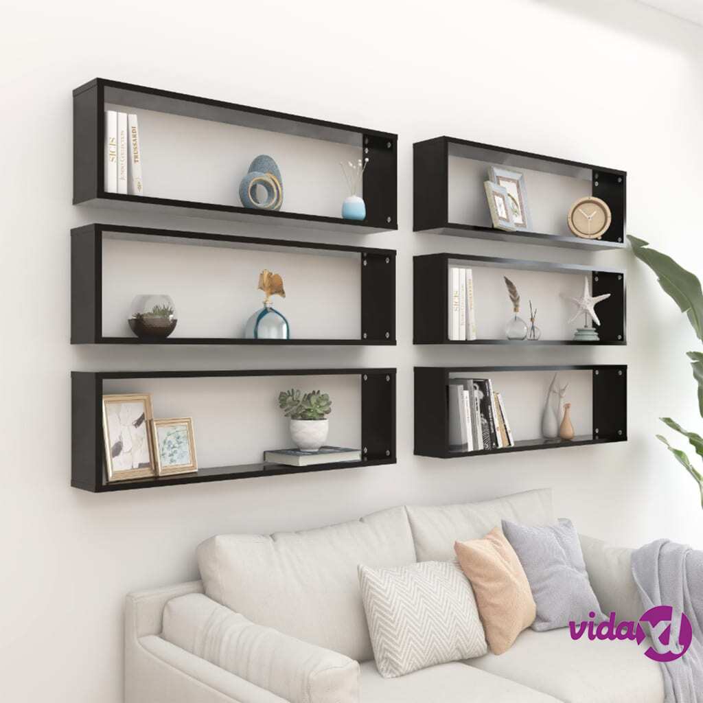 vidaXL Wall Cube Shelves 6 pcs Black 100x15x30 cm Chipboard