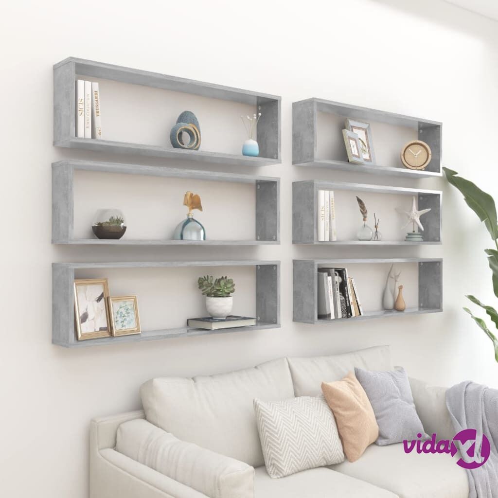 vidaXL Wall Cube Shelves 6 pcs Concrete Grey 100x15x30 cm Chipboard