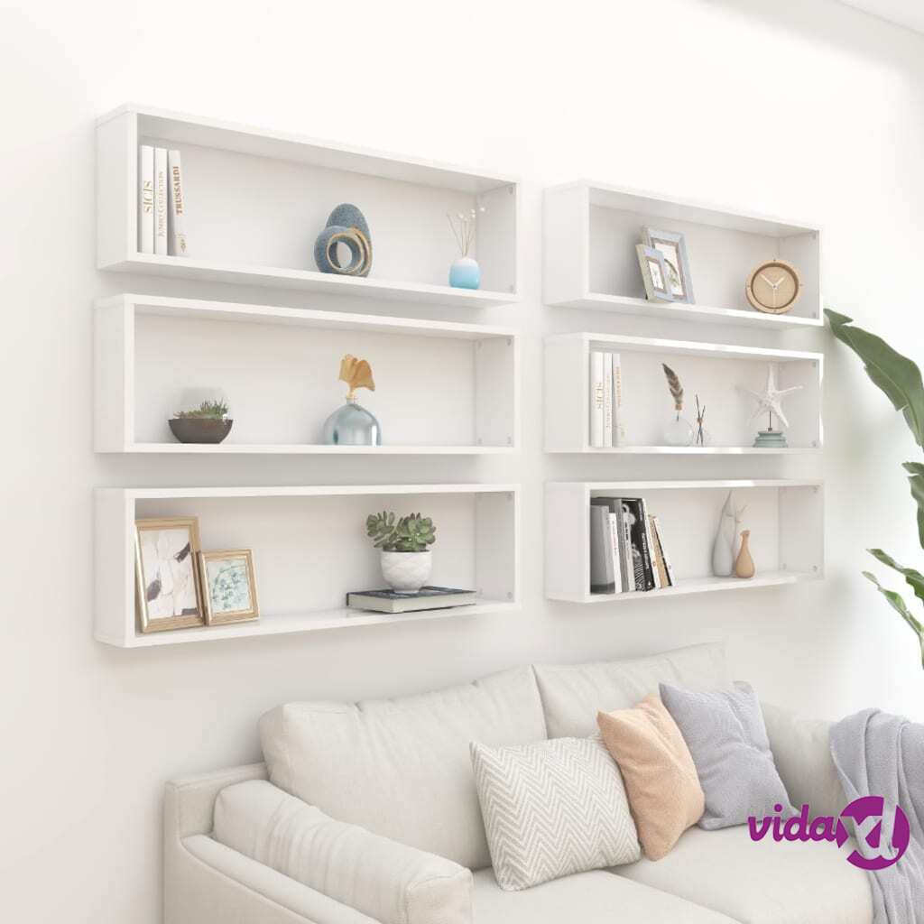 vidaXL Wall Cube Shelves 6 pcs High Gloss White 100x15x30 cm Chipboard