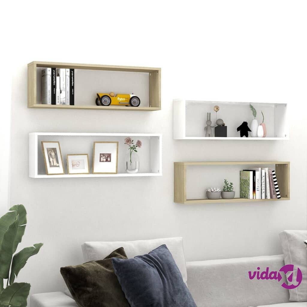 vidaXL Wall Cube Shelves 4 pcs White&Sonoma Oak 80x15x26.5cm Chipboard